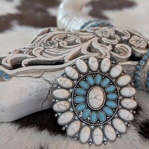 Turquoise and White Stone Brooch
